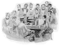 Pen Drawing of a gaming table of the time 