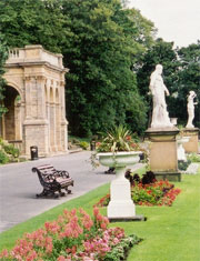 Benches, statues and planting